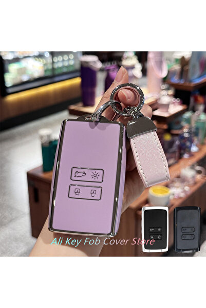 Choice4 غطاء مفتاح أرجواني اللون مع سلسلة مفاتيح وحبل تعليق لسيارات رينو كولي...