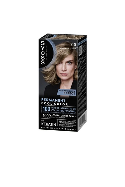 Syoss Permanent hair dye for cool shades PERMANENT COOL COLOR 7.5 medium ash ...