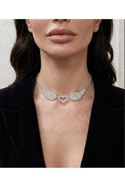 GlassySKY Stone Heart Wing Model Choker Choker Wedding Engagement Henna Gradu...