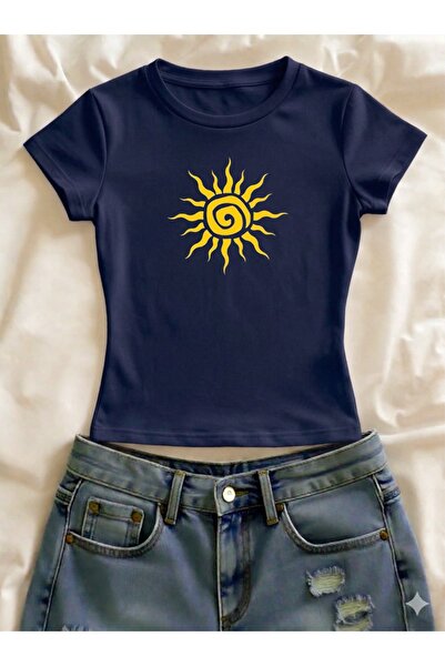 Vordevia Tricou crop cu mânecă scurtă, cu decolteu tip crew, din Lycra cu imp...