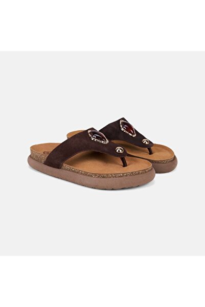 Desa Women's Bitter Brown Colored Stone Suede Flip Flops