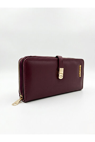 Sanmorris Women's Faux Leather Wallet with Gold Buckle and Phone Compartment