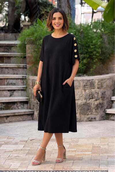 Nevin Kaya Moda Black Starfish Buckle Dress