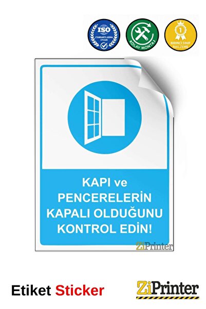 ZiPrinter تحقق من أن الأبواب والنوافذ مغلقة! ملصق لافتة تحذيرية isg مقاس 15x2...