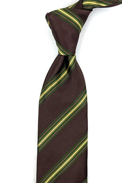 Kravatkolik Brown Striped Silk Tie İk2471
