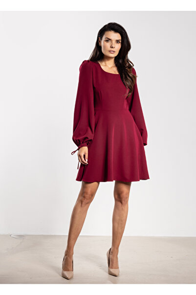 Awama Mini dress, A741, flared, long sleeve, red, Polyester- Elastane, M INTL