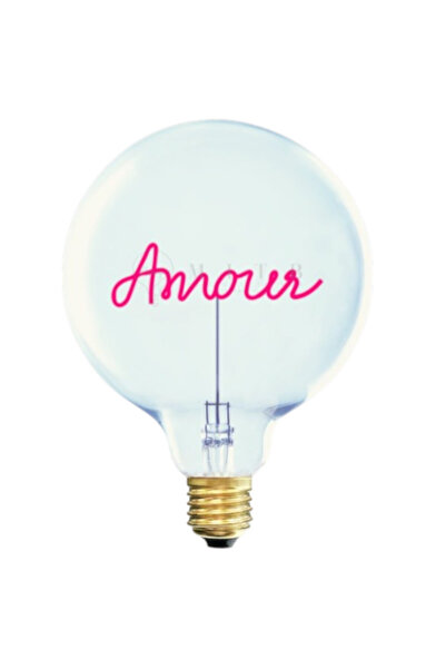 MITB AMORE LED Glass Bulb Frosted Red Text Decorative Light 70×110mm