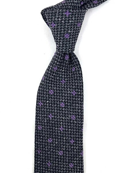 Kravatkolik Smoked Floral Wool Silk Tie İk2474