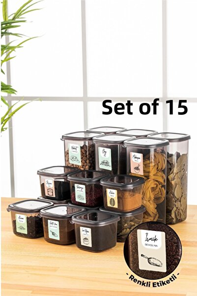 Mira Home Peggy square food storage container, 15 pieces, with colored labels...