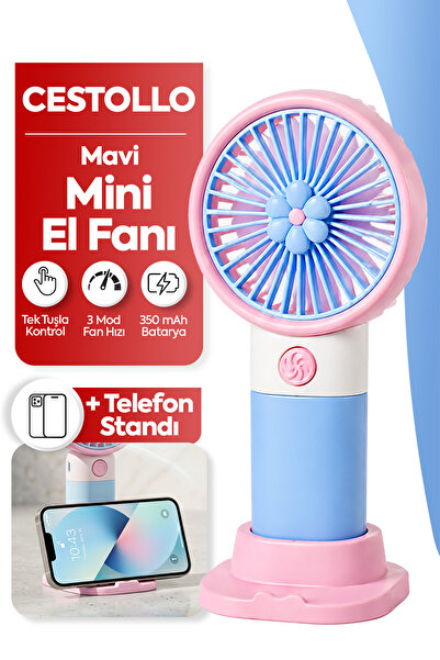 Cestello Pembe Çiçek Tasarım 3 Kademe Sessiz Mini El Masa Fan Vantilatör Turb...