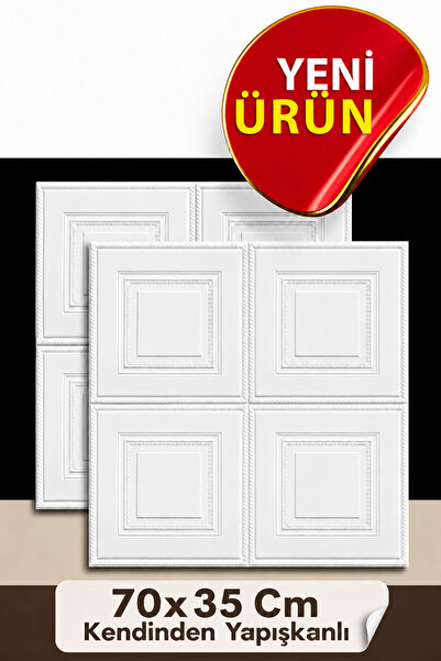 UKAB DEKOR 70x35 cm 1 Adet 3d Dekoratif Beyaz Kendinden Yapışkanlı Köpük Duva...