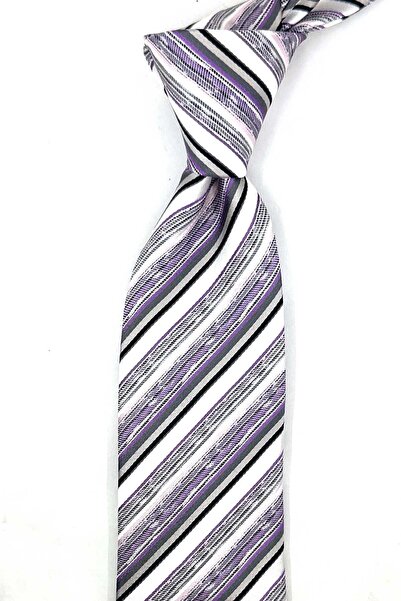 Kravatkolik White Lilac Line Silk Tie İk2434