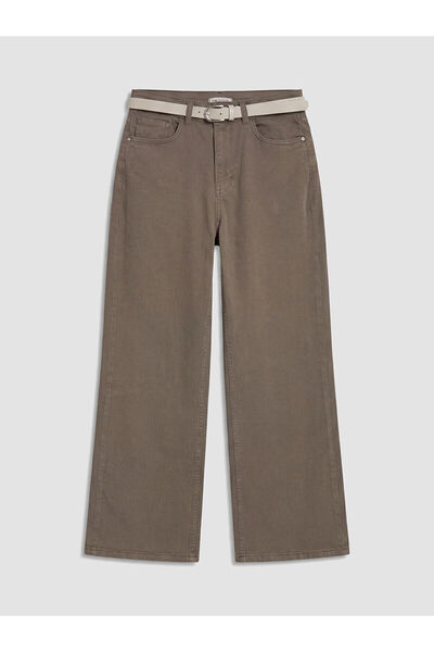 LC Waikiki Nevavm Wideleg Women's Jean Pants with Belt and Difference in Waist