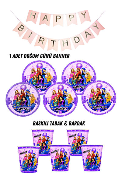 HAPPYLOOPPARTY Manifest Manifest Kız Grubu 40 Kişilik Tabak , Bardak , Flama ...