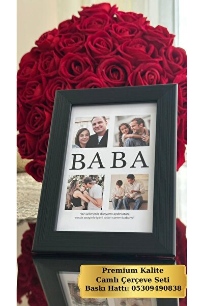 Atelier Baskı Kişiye Özel Tasarım Baba Fotoğraflı Siyah Çerçeve - 10x15 Camlı...