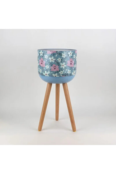Generic Metal Decorative Flower Pattern Plant Stand with Wooden Legs