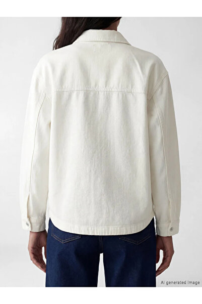 LC Waikiki White Shirt Collar Oversized Women's Jean Jacket