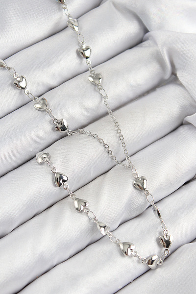 ETC Brass Zircon Stone Heart Model Silver Color Y Necklace 5886 - Miyng9579-8993