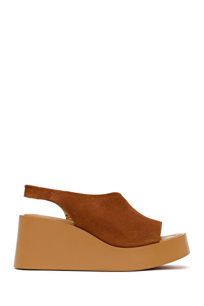 Derimod Women's Dark Powder Wedge Heeled Suede Leather Comfort Sandals 26Sfd3...
