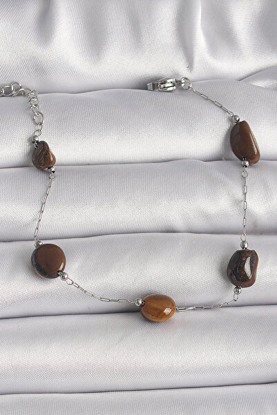 MEKs 316L Steel Silver Color Chain Brown Natural Stone Model Women's Bracelet...