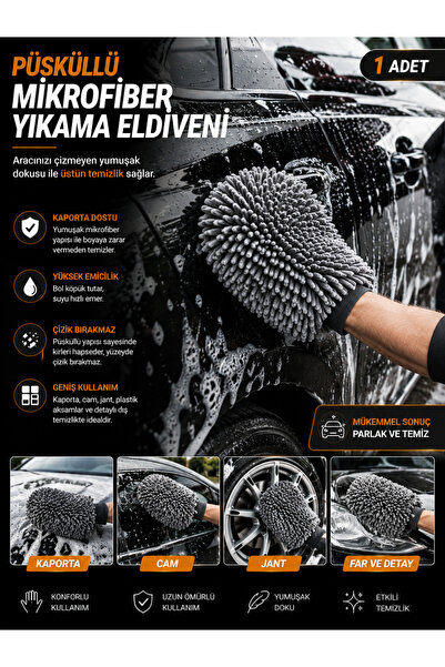Black Gold Püsküllü Mikrofiber Araç Yıkama Eldiveni Çizmez Süper Emici Oto De...