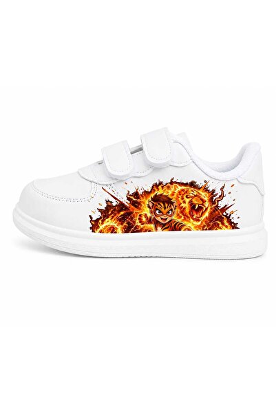 alcdesing Striped Lion Power Printed White Band Children's Sports Shoes Sneaker