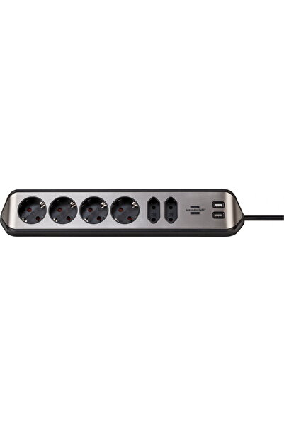 Brennenstuhl Estilo Prelungitor de perete/de colț, 6 prize, 2xUSB, 3.1 A, cab...