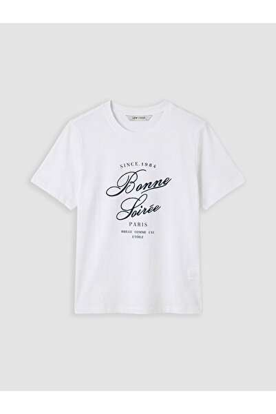 LC Waikiki الموسم الجديد من GULIS CLOTHING تي شيرت نسائي أبيض بياقة دراجة مطب...
