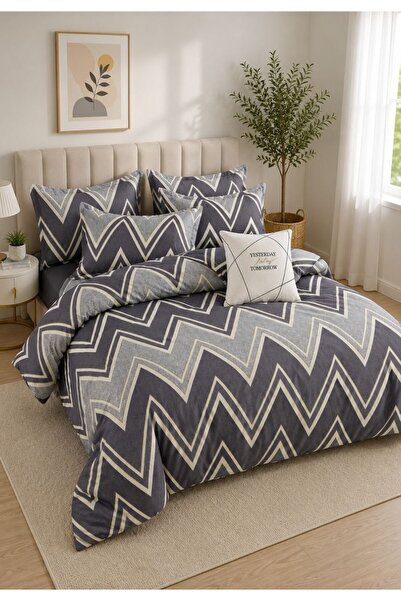 ELEGANZA Finet Duvet Cover Set with Stretchy 6 pieces – gray zigzag pattern