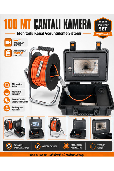 ist-tek 100 Metre Çantalı Monitörlü Yılan Kamera Kayıt Yapabilen SD Kart Dest...