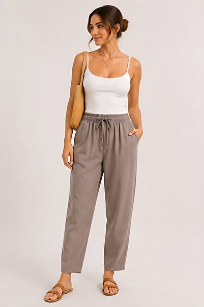 Lili Woman Kadın Taupe Natural Bağcıklı Dar Paça Pantolon E.3076