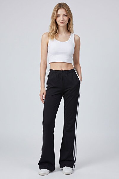 bacc Black Spanish-Style Flared Sweatpants with Side Stripes