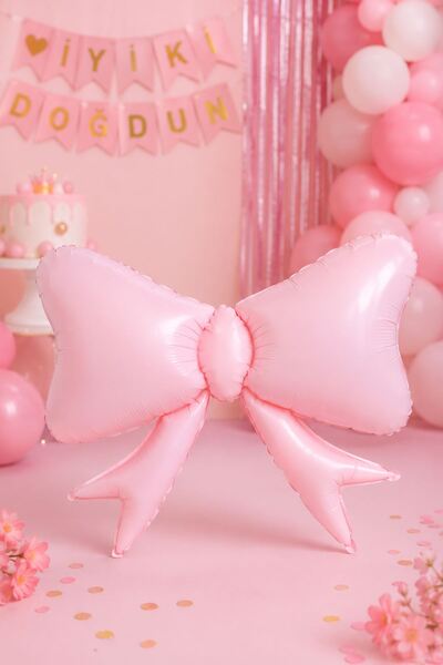 Atölye Mi Pink Bow Ribbon Foil Balloon 60X80Cm