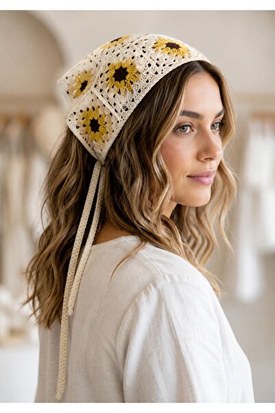 GlassySKY Bohemian Sunflower Figured Knitted Bandana Hair Accessory Summer Va...