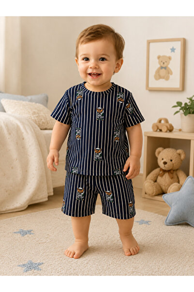 Efia Baby %100 Pamuk Teddy Bear 2'li Erkek Bebek/Çocuk Yazlık Pijama Takımı