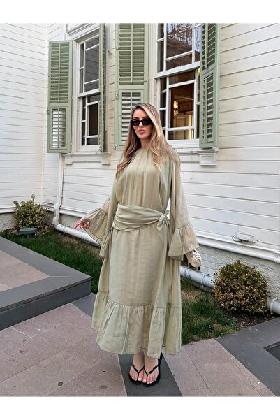Laluvia Sage Shawl Gathered Dress - 3404