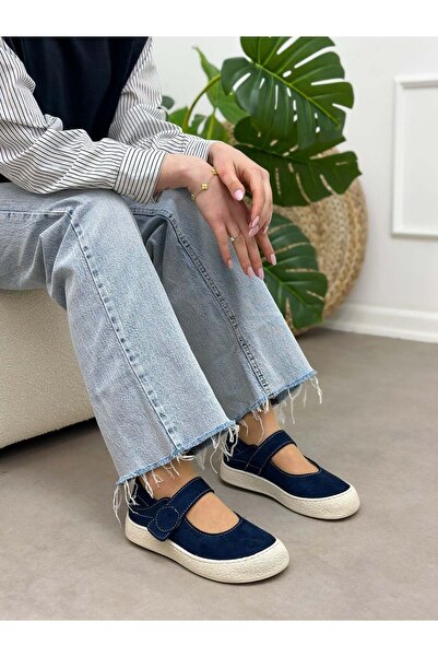 ERVANIN BUTİĞİ Navy Blue Suede (Roley) Velcro Women's Sports Shoes