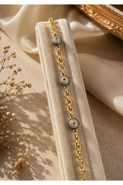 XUPING JEWELRY سوار ذهبي نسائي مرصع بحجر الزركون وخرز العين الشريرة