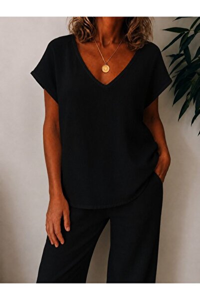 Generic Brand Women's Short Sleeve V-Neck Blouse