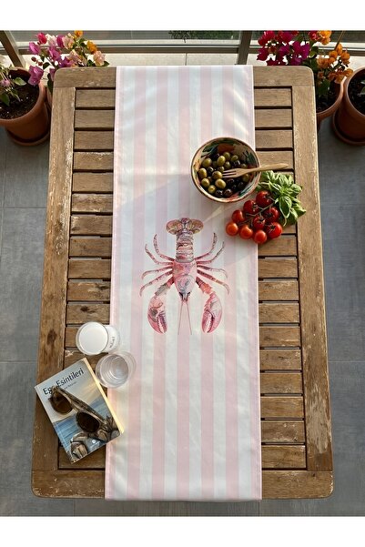 RahanDesign Traversă de vară cu model de homar și dungi roz - 45x145cm - Trav...