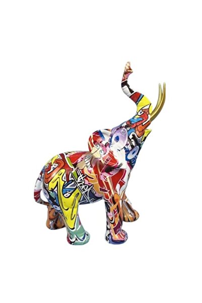 OEM Statuetă decorativă elefant, model graffiti, cu trompa ridicată, decorați...