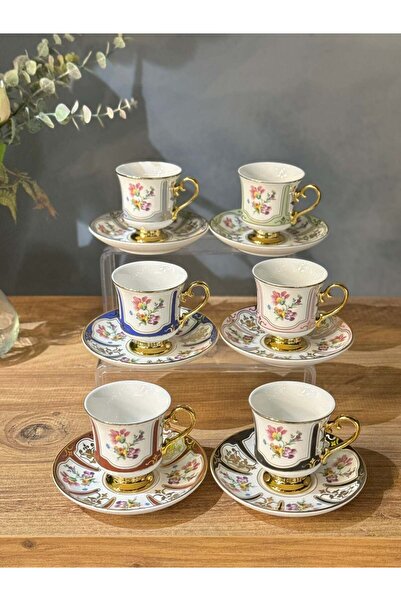 şirineşyalarım Como Soul 6-Person Porcelain Turkish Coffee Cup Set - 90 ml