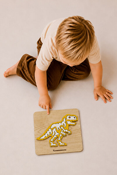 Store Ahşap Dinozor Puzzle Bul Tak Oyuncak Tyrannosaurus İskelet 3+ Yaş Eğiti...