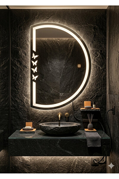 Şişecam Modern D-Arc Desenli Led Işıklı Dokunmatik Banyo Aynası (50x70 cm)
