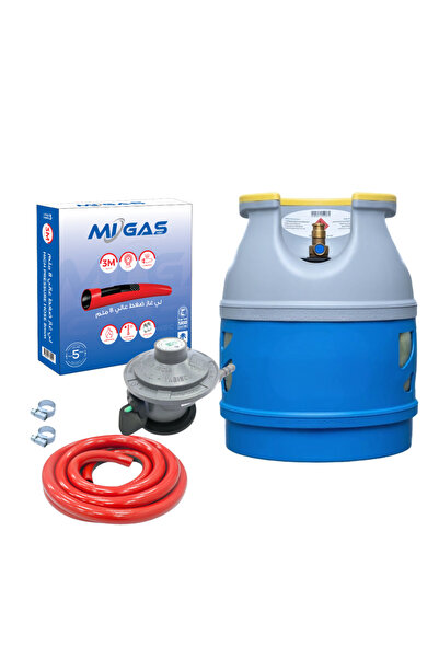Gasco اسطوانة غاز فايبر 5 كجم 12.50 لتر ( فارغة ) + منظم منزلي 50 ملي بار + ب...