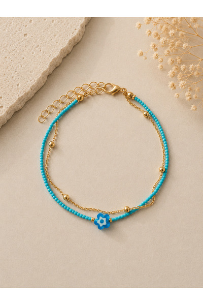 HALHALMILL Blue and White Glass Murano Double Anklet
