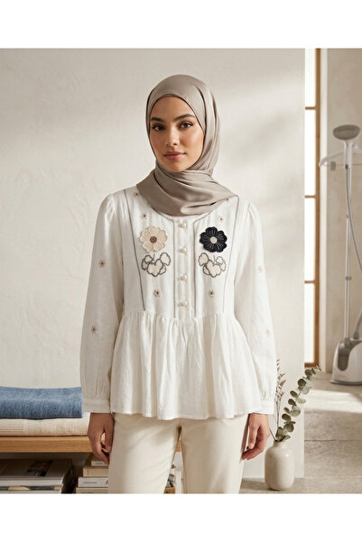 LAYARA COUTURE Floral Applique Linen Top.Emroided ,Modest,Free Size,Loose Fit