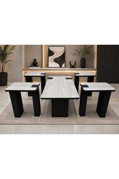 Generic Modern 5-Piece Coffee Table Set Wood Grain and Black Finished Legs