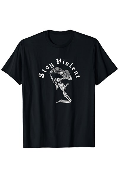 Soft Luxe تي شيرت رجالي بتصميم "Stay Violent" على طراز التسعينات لعيد الهالوين