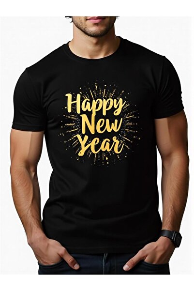 yiou trendy clothing تي شيرت رجالي فضفاض بتصميم Happy New Year